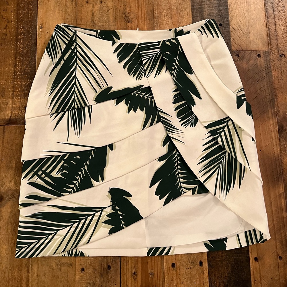 Tropical Leaf Print High Low Mini Skirt by C/Meo Collective